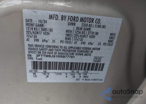 2024 Ford Maverick Xlt from USA, damaged, VIN 3FTTW8J91RRB77791